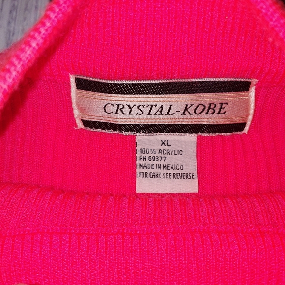 Neon Pink Acrylic Ribbed Mock Neck Sweater, XL - Picture 2 of 6